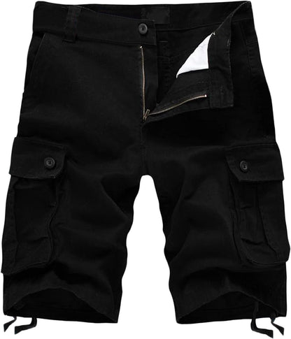 Men'S Shorts Summer Men Cotton Loose Shorts Casual Cargo Shorts Outdoors Pocket Beach Short Pants Black